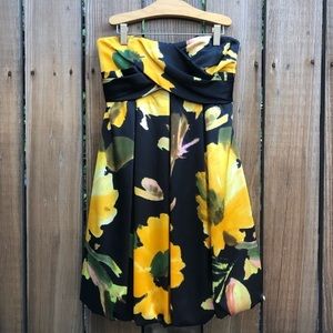 Vintage Y2K strapless yellow floral bubble Summer wedding dress S